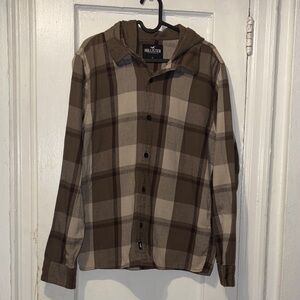 Hollister Tan and Brown Checkered Shirt